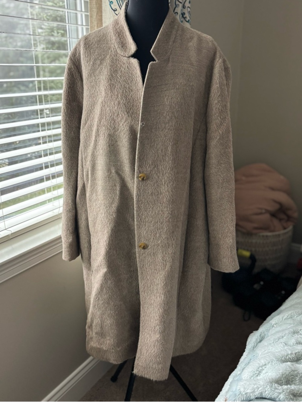 Eileen Fisher Taupe Brushed Wool-Blend Coat